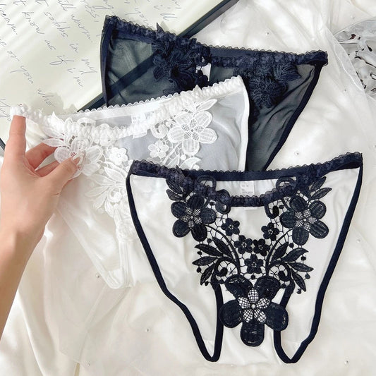Floral Embroidery Mesh Panel Low-Rise Briefs