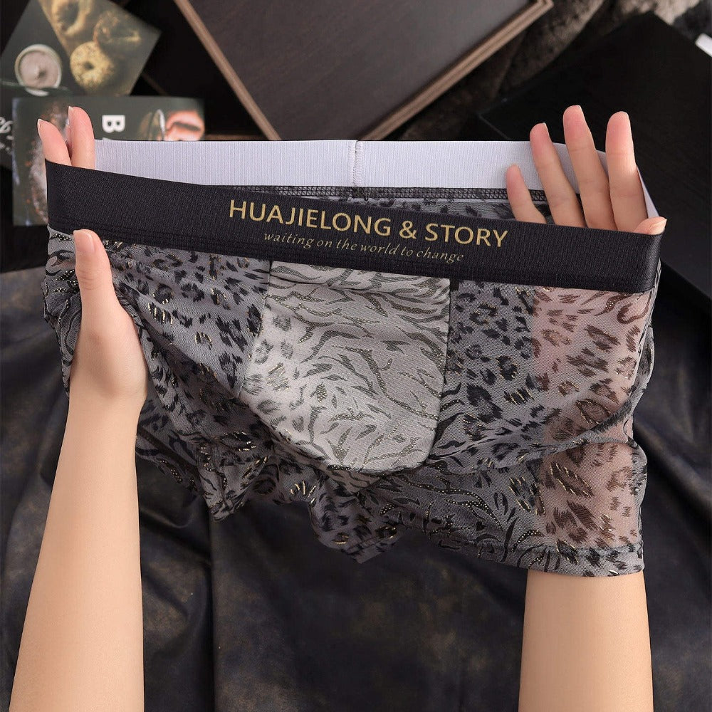 QS Sexy Leopard Print Semi-transparent Breathable Boxer Briefs
