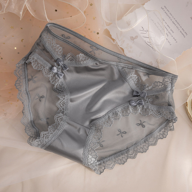QC Semi-transparent Lace Bow Panties