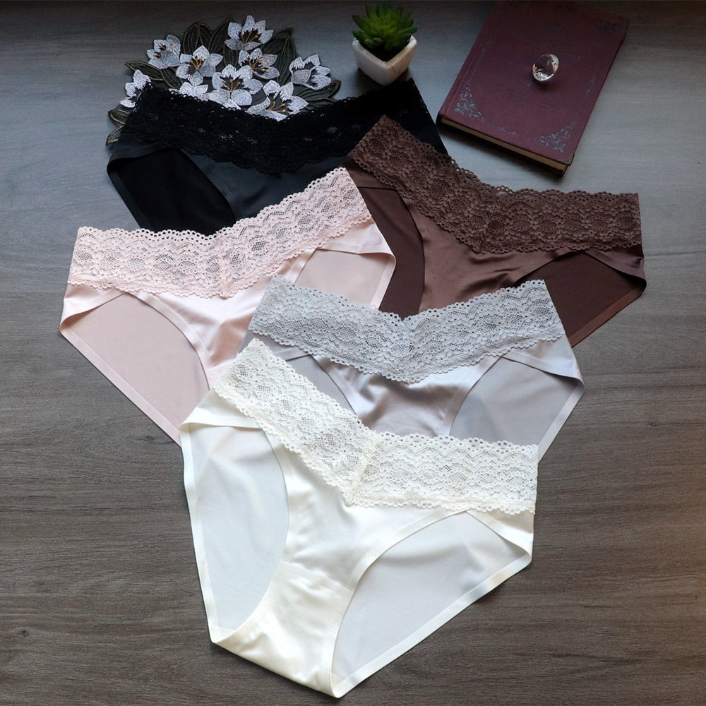 QS Luxury V-shaped Lace Silk Briefs (4 Packs)