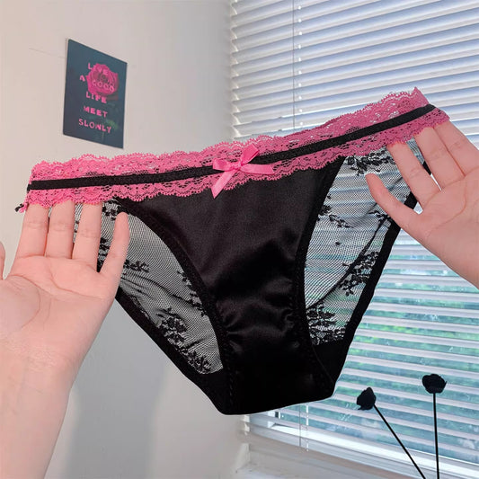 QS High-slit Satin Lace Trim Briefs (4 Packs)