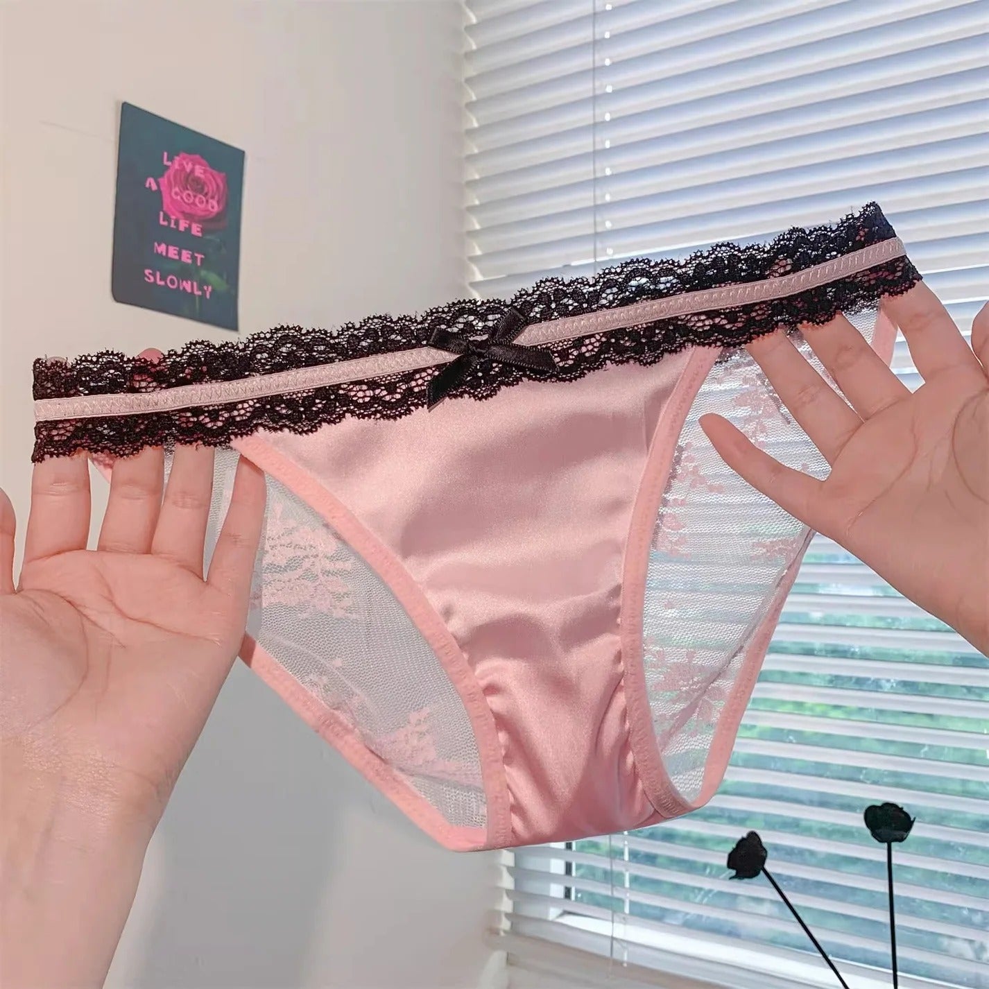 QS Dopamine Contrast Satin Lace Trim Briefs
