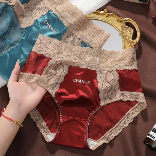 SZ Women Satin Lace High Waist Briefs