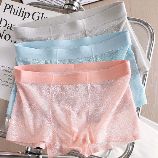 QS Sexy Rose Print Mesh Breathable Boxer Briefs