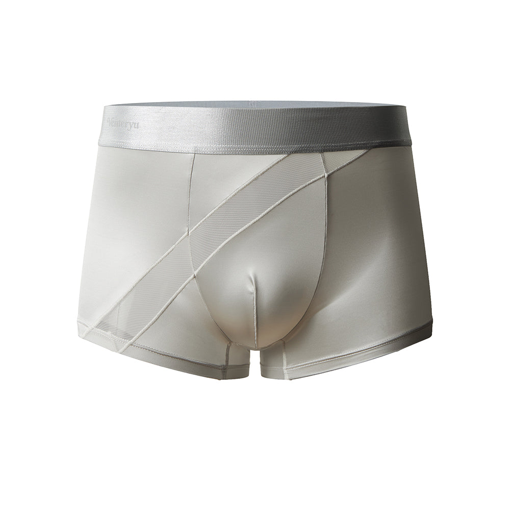 Diagonal Mesh Splicing Ice Silk 3D Pouch Boxer Briefs