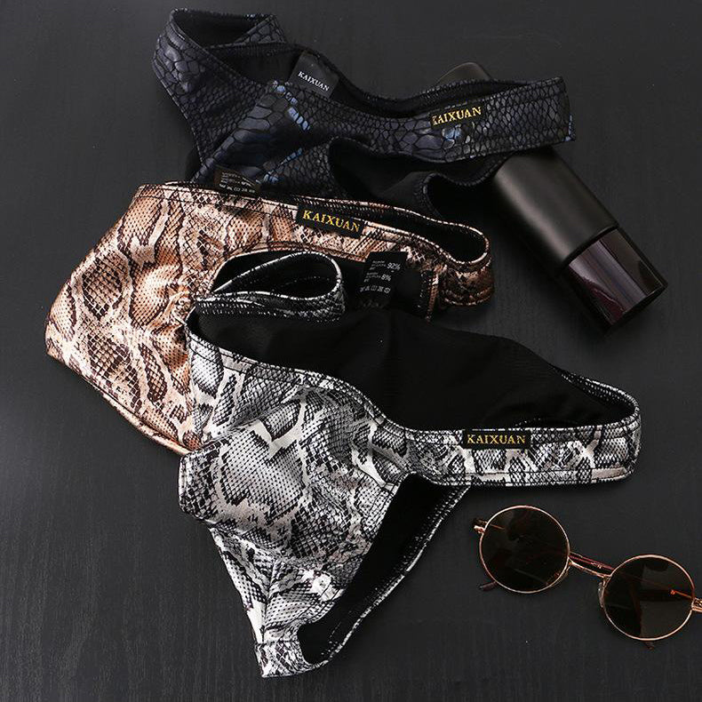 Snake print large pouch cotton-lined briefs