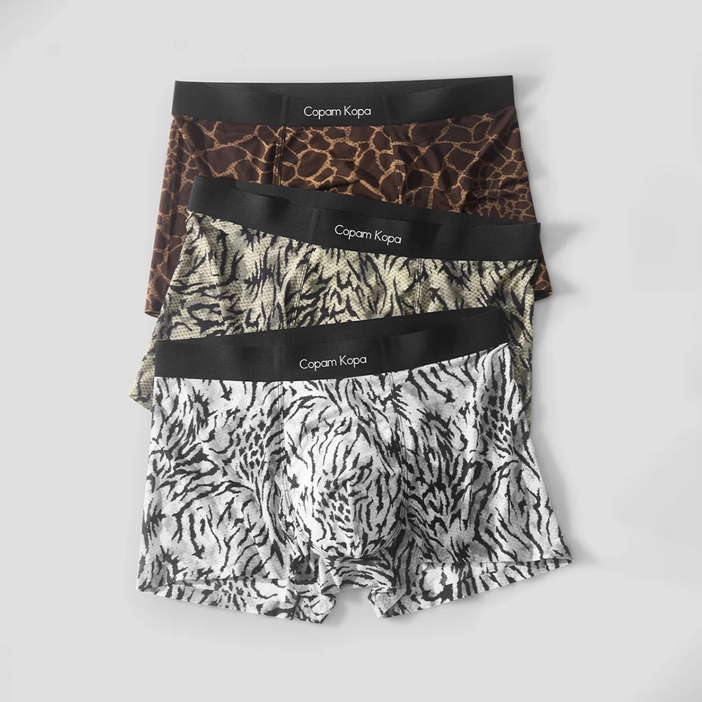 Wild Animal Texture Solid Waist Mesh Boxer Briefs