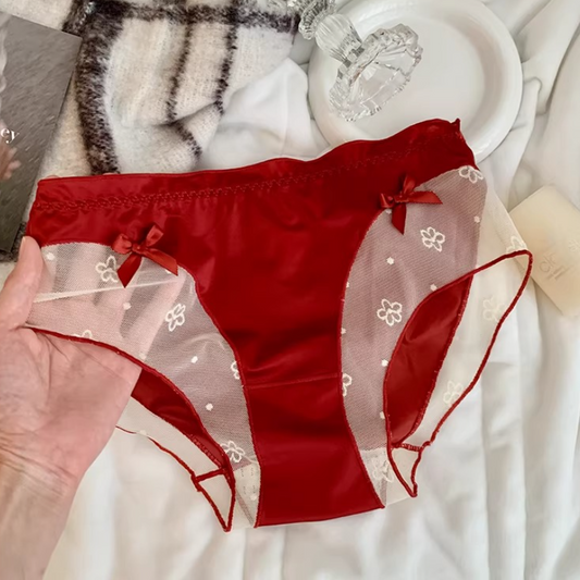 QS Contrasting Color Bow Satin Briefs (4 Packs)