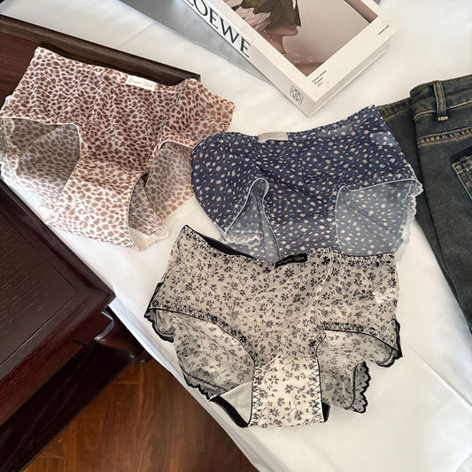 Chiffon Lace Trim Mid-Rise Breathable Briefs