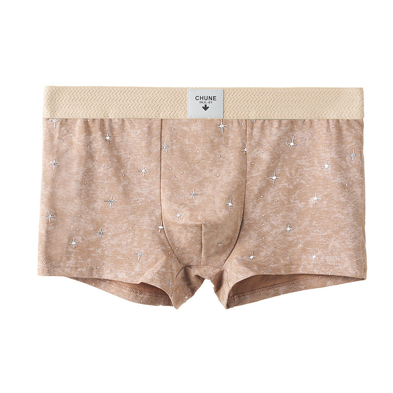 Star Dot Print Herringbone Woven Waistband Boxer Briefs