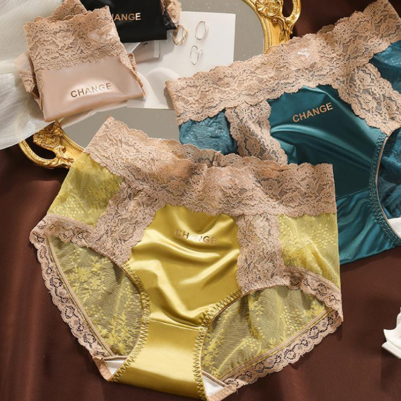 SZ Women Satin Lace High Waist Briefs