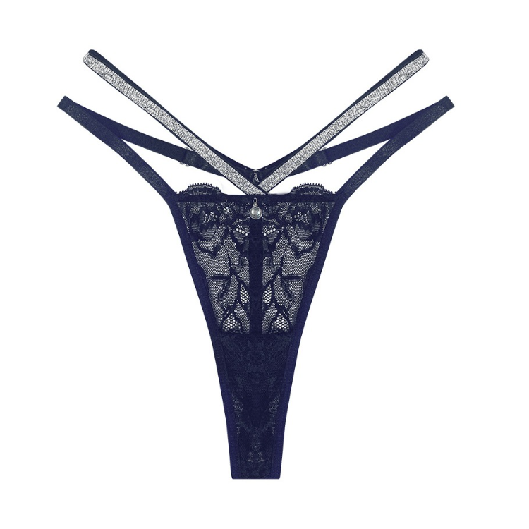 QS Rhinestone Strap Lace Thong (4 Packs)