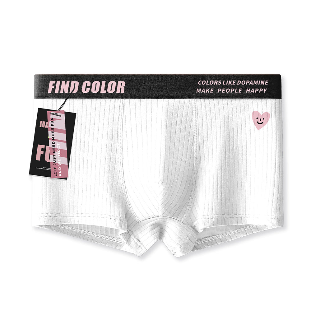Vertical Rib Cartoon Print Slogan Wide Waist Boxer Briefs