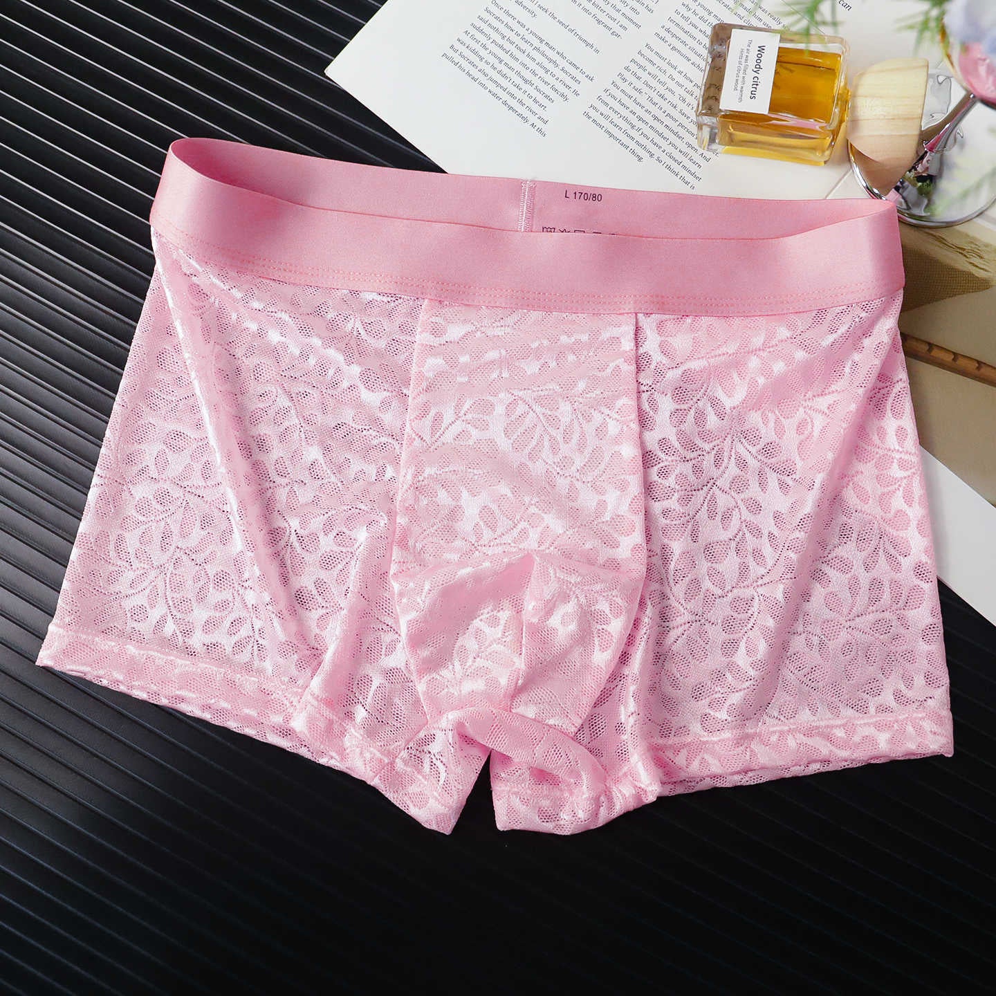 Leaf-patterned lace breathable boxer briefs