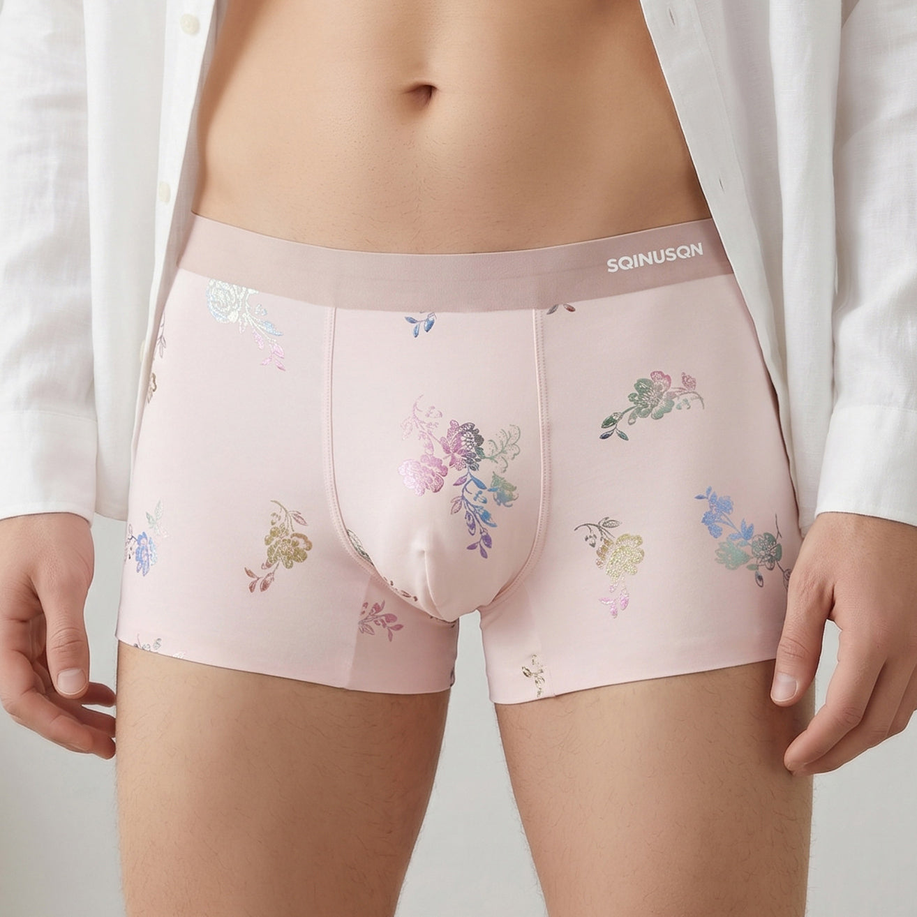 Watercolor Floral All-Print Seamless Ice-Silk Boxer Briefs