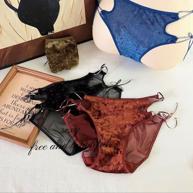 Women Velvet Double Strap Thong