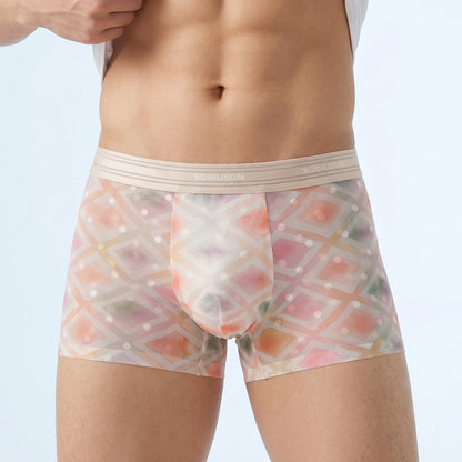 Gradient Geometric Diamond Sheer Stripe Waist Mesh Boxer Briefs