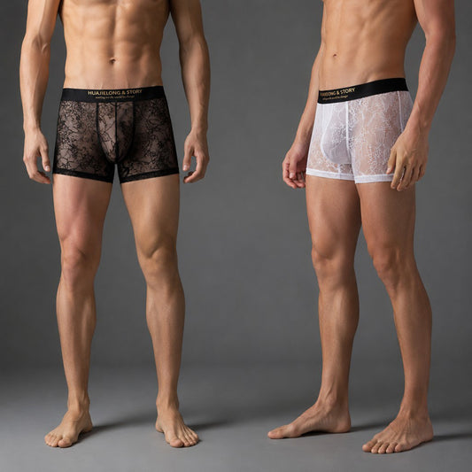 Allover Floral Lace Slogan Waist Boxer Briefs
