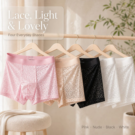 Leaf-patterned lace breathable boxer briefs
