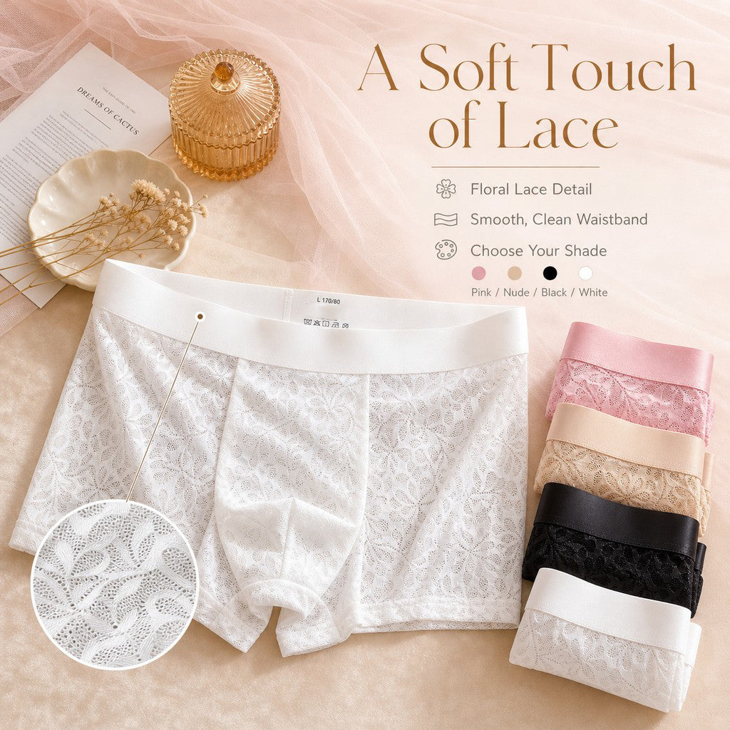 Leaf-patterned lace breathable boxer briefs