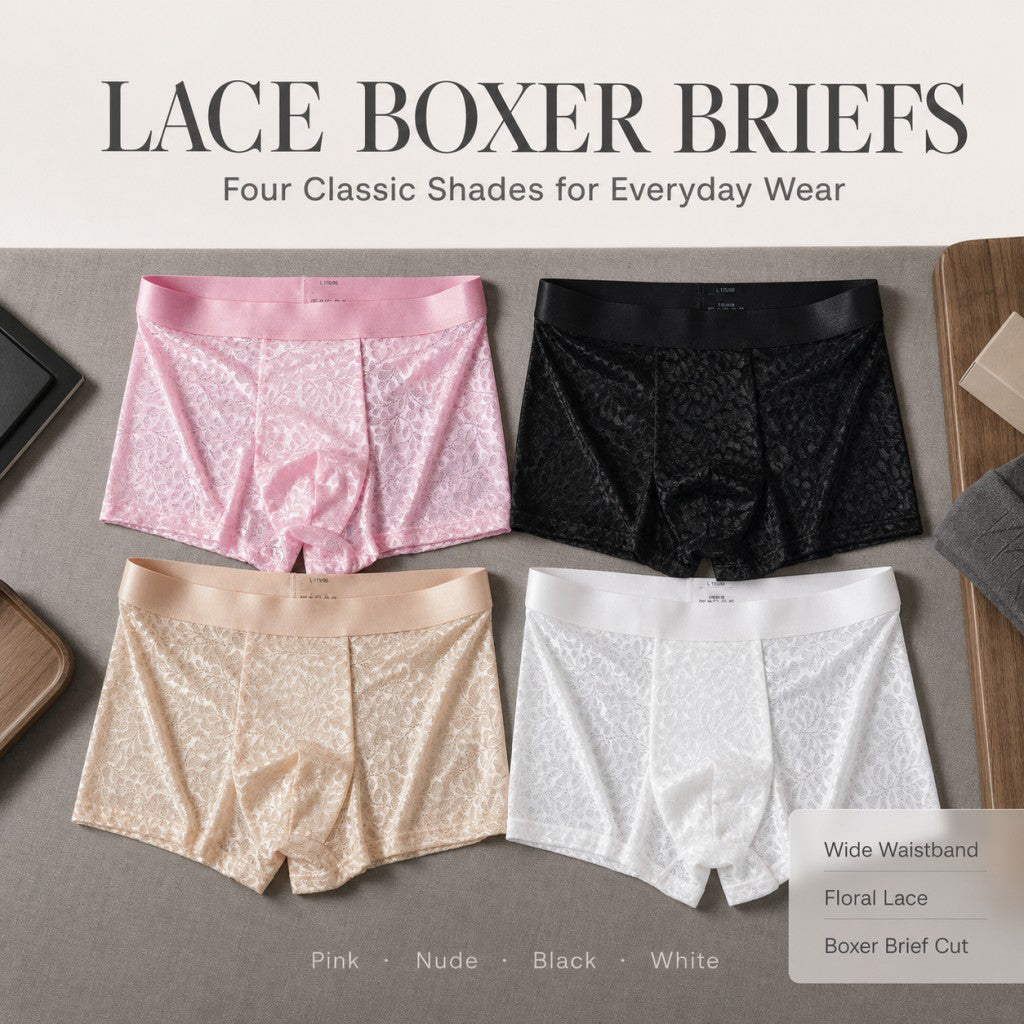 Leaf-patterned lace breathable boxer briefs
