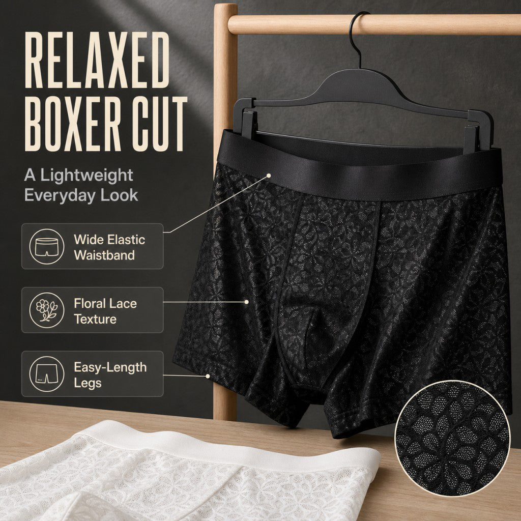 Leaf-patterned lace breathable boxer briefs