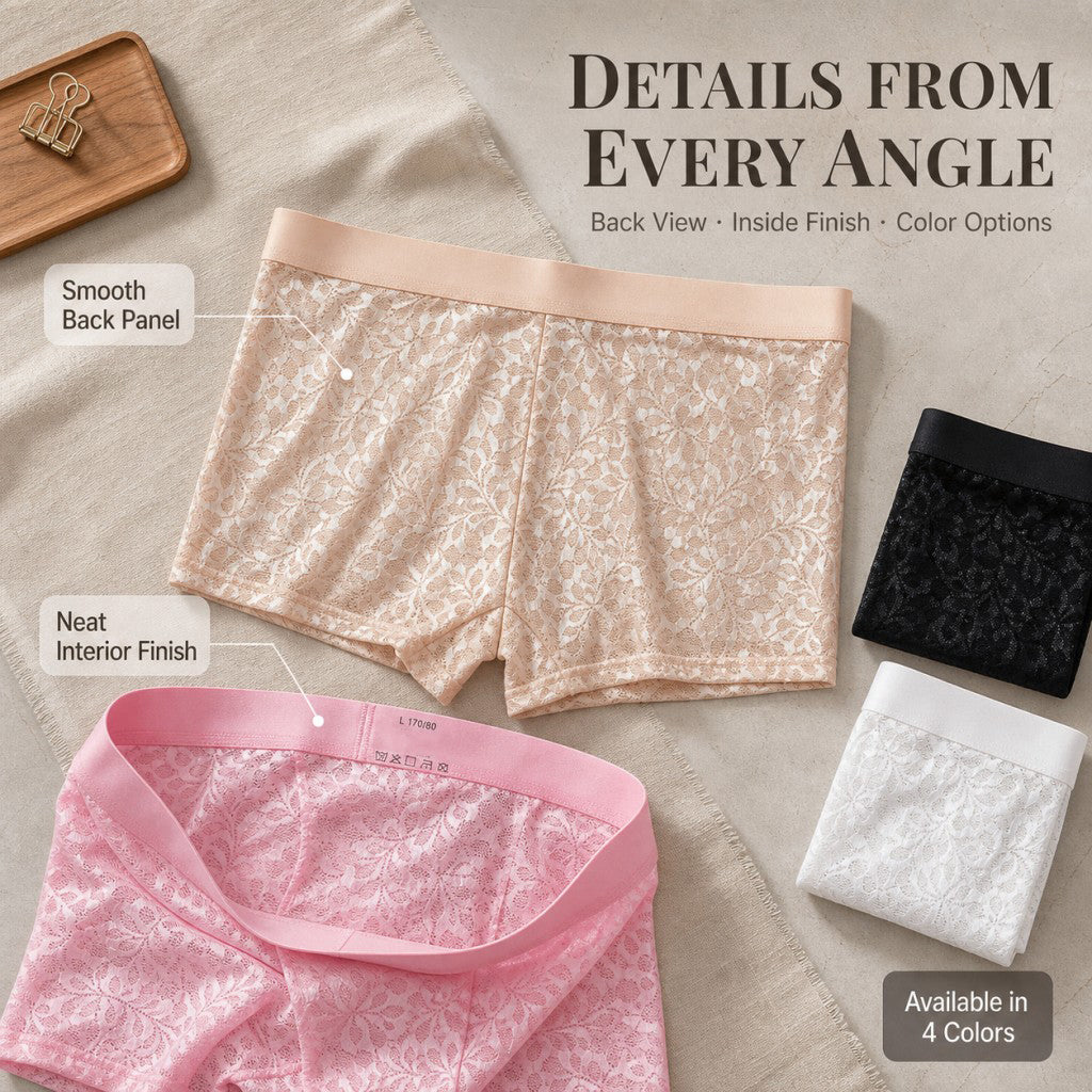 Leaf-patterned lace breathable boxer briefs
