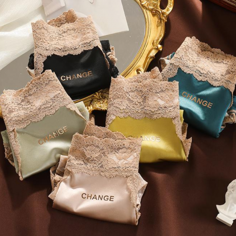 SZ Women Satin Lace High Waist Briefs