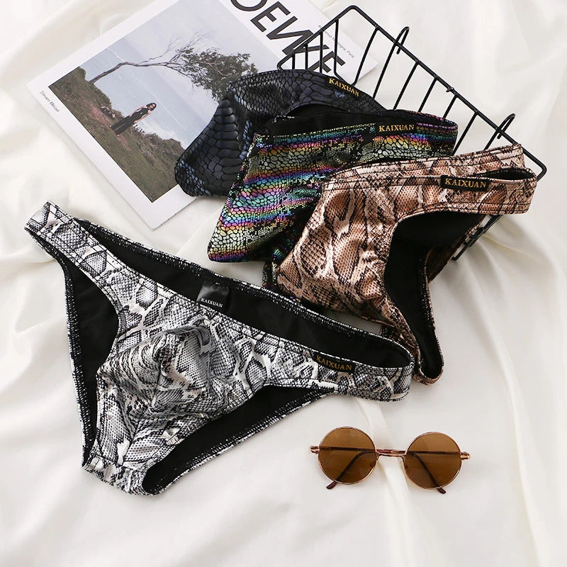 Snake print large pouch cotton-lined briefs