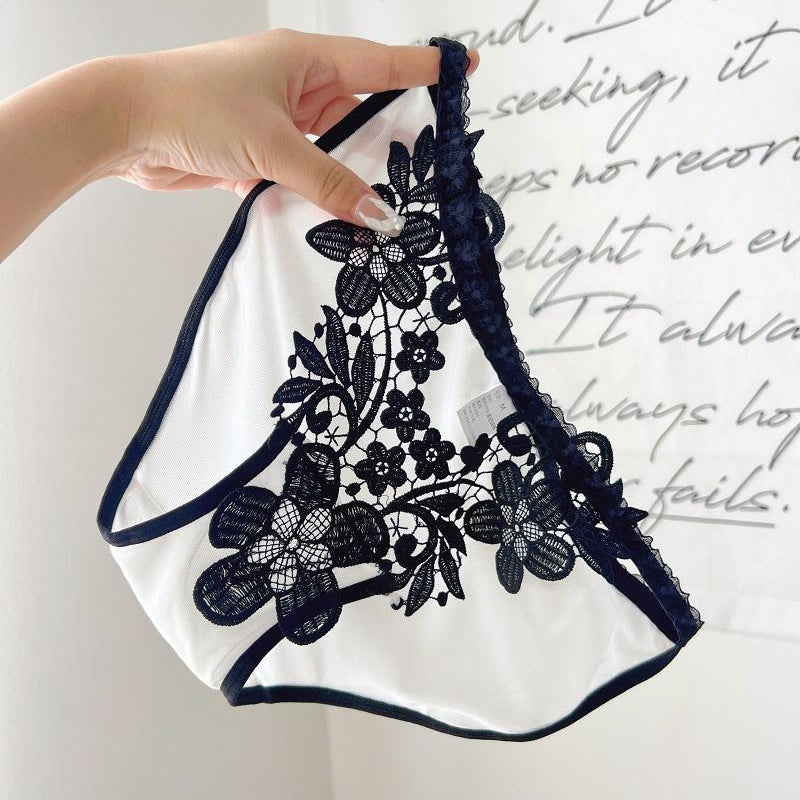 Floral Embroidery Mesh Panel Low-Rise Briefs