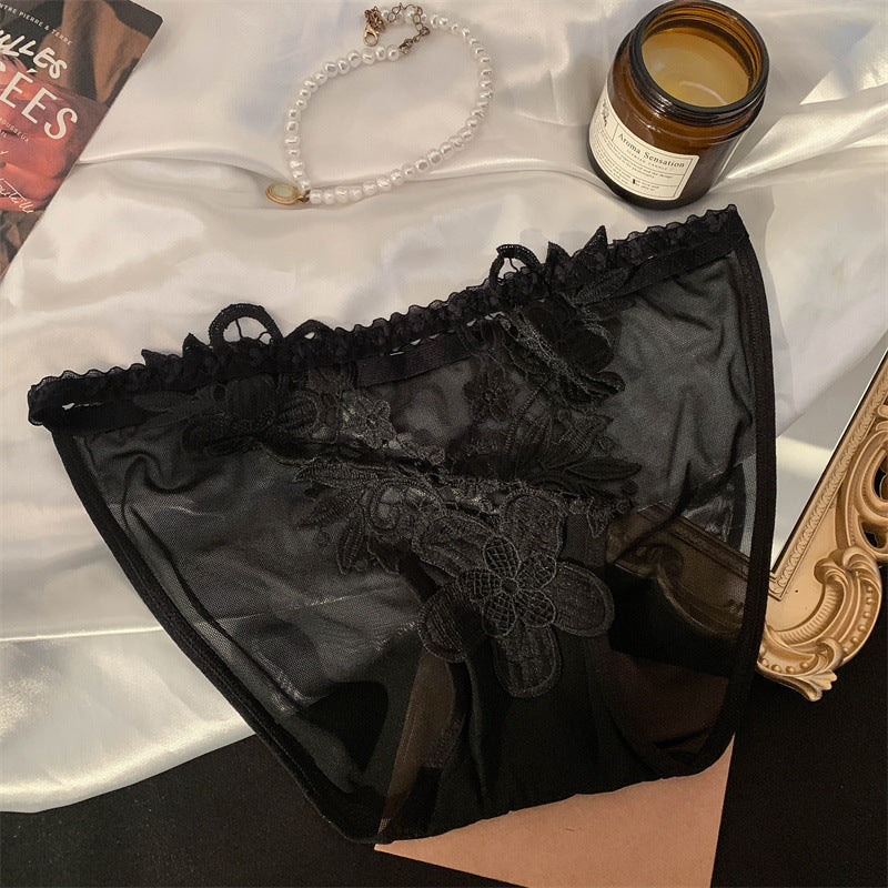 Floral Embroidery Mesh Panel Low-Rise Briefs