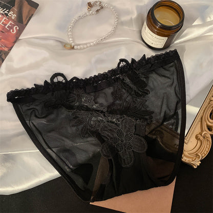 Floral Embroidery Mesh Panel Low-Rise Briefs