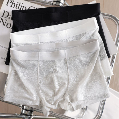 QS Sexy Rose Print Mesh Breathable Boxer Briefs