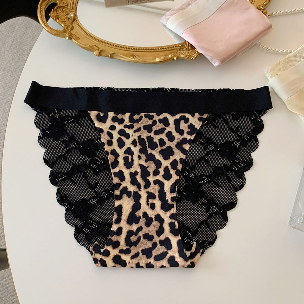 Lace Trim Satin Mid-Rise Briefs