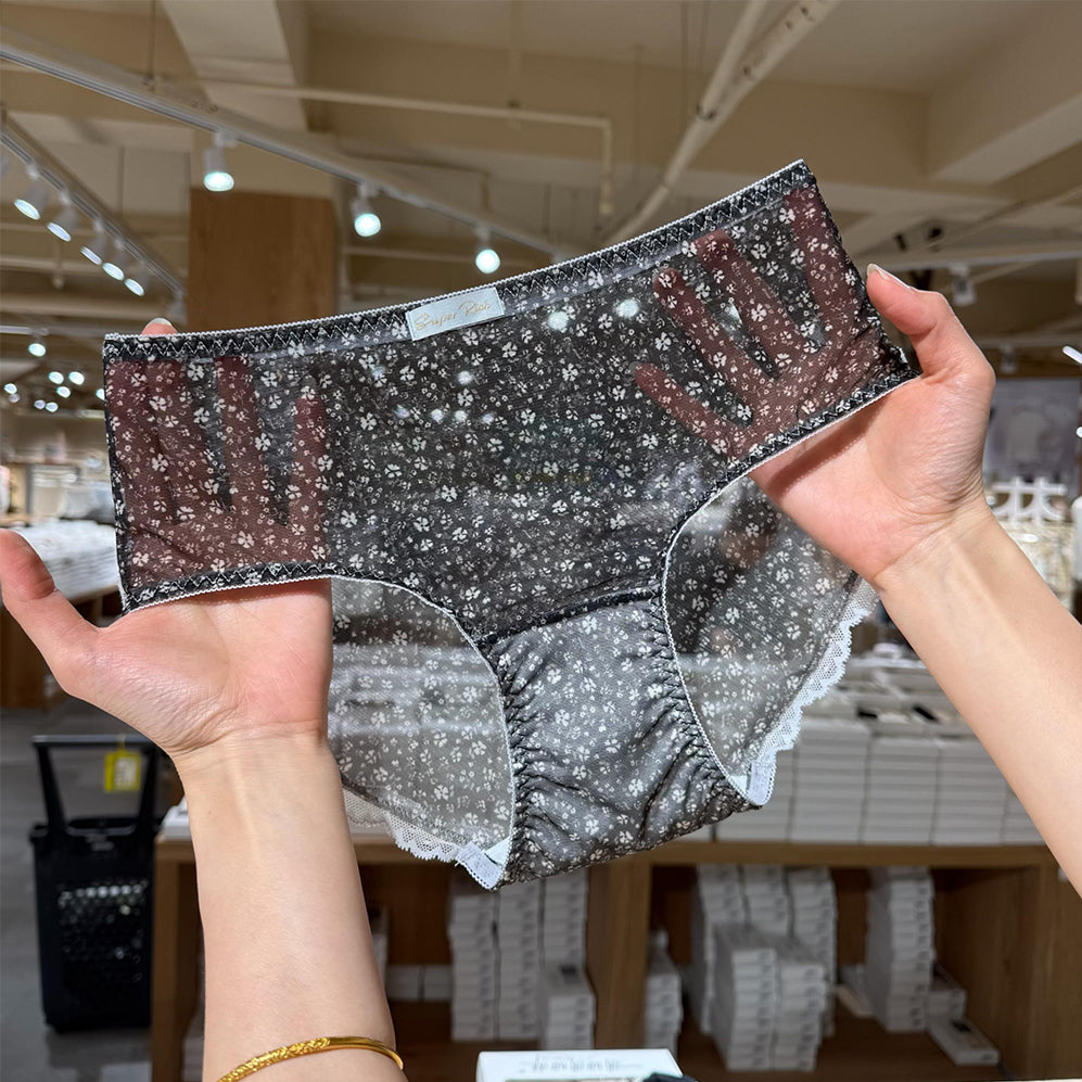 Chiffon Lace Trim Mid-Rise Breathable Briefs