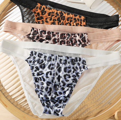 Leopard print transparent butt-covering briefs