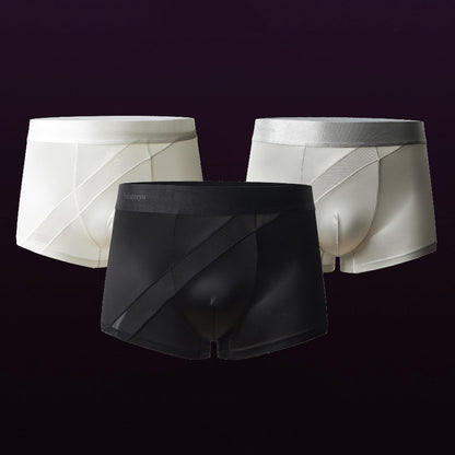 Diagonal Mesh Splicing Ice Silk 3D Pouch Boxer Briefs