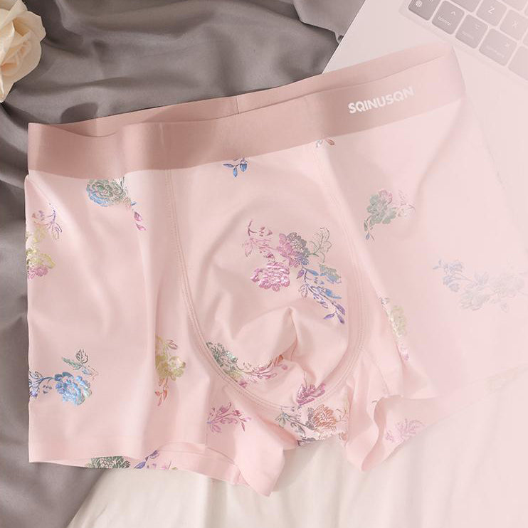 Watercolor Floral All-Print Seamless Ice-Silk Boxer Briefs