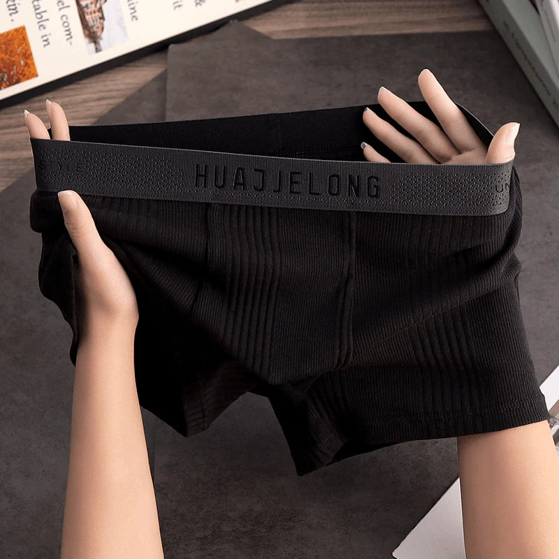 Textured Vertical Stripe Embossed Letter Wide Waist Boxer Briefs