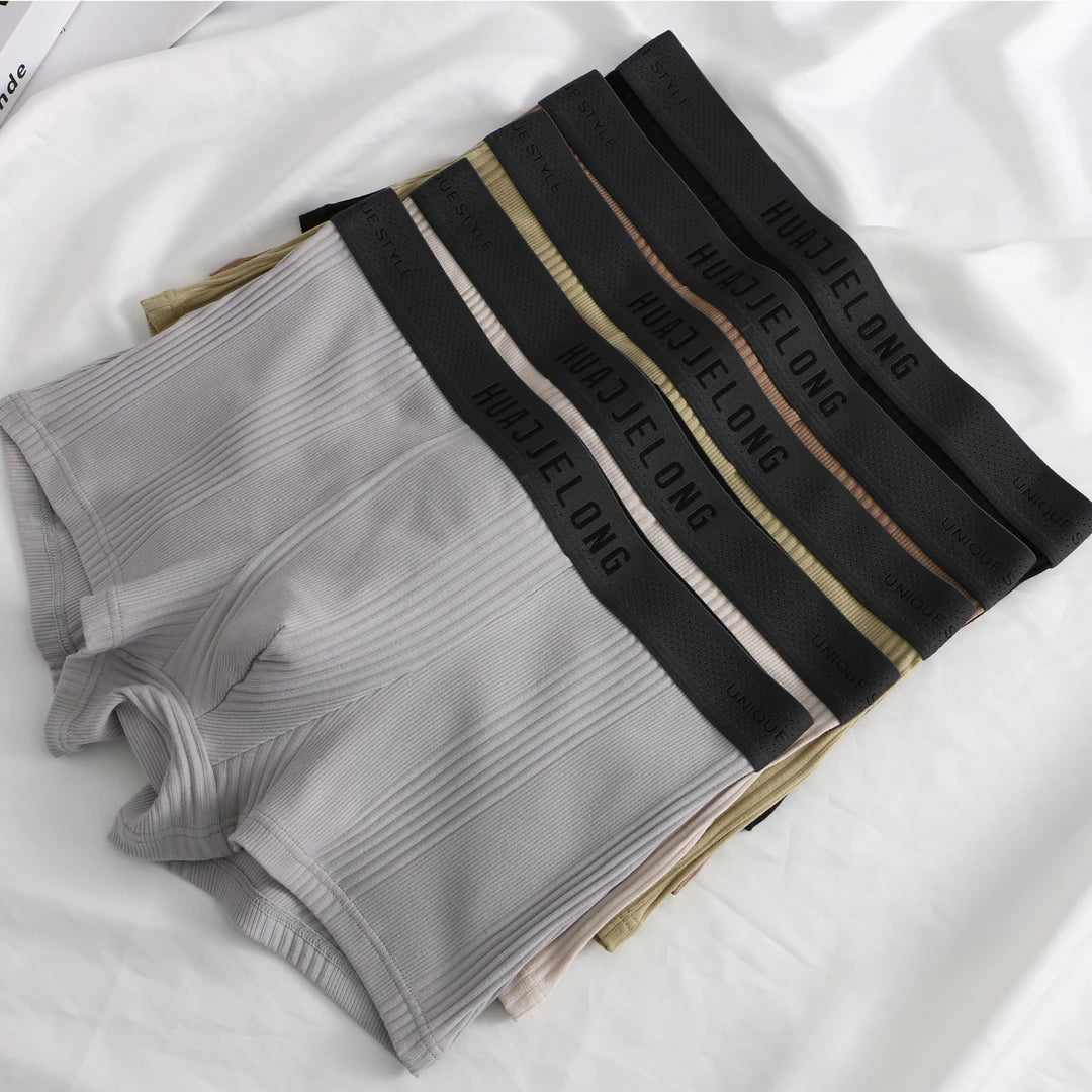 Textured Vertical Stripe Embossed Letter Wide Waist Boxer Briefs