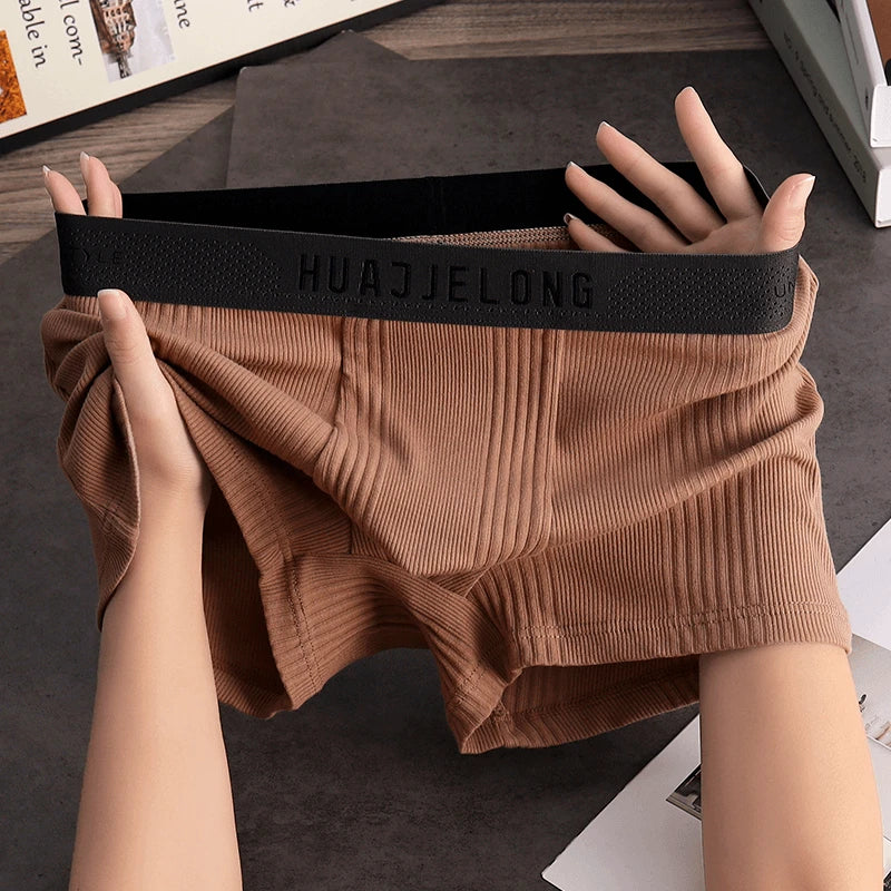 Textured Vertical Stripe Embossed Letter Wide Waist Boxer Briefs