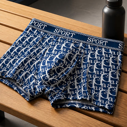 All-Over Repeating Letter Print Sport Waistband Boxer Briefs