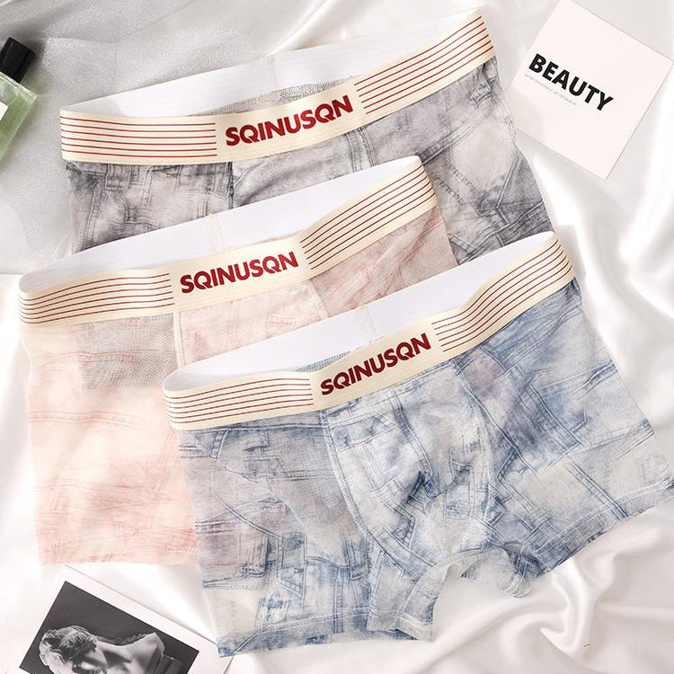 Semi-sheer denim print breathable boxer briefs