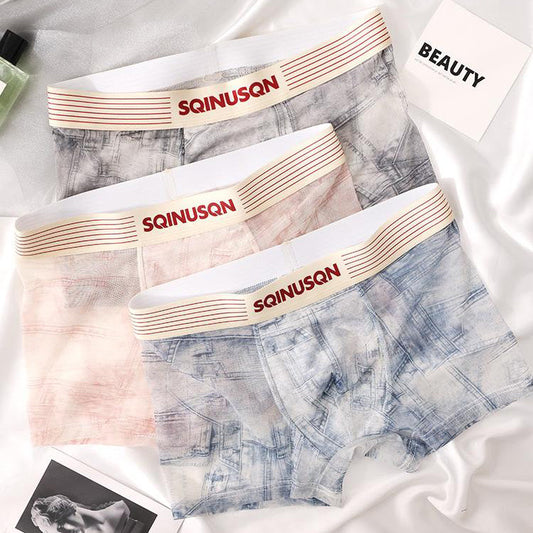Semi-sheer denim print breathable boxer briefs