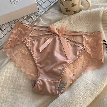 QS Sexy Satin Transparent Hollow Lace Panties (3 Packs)