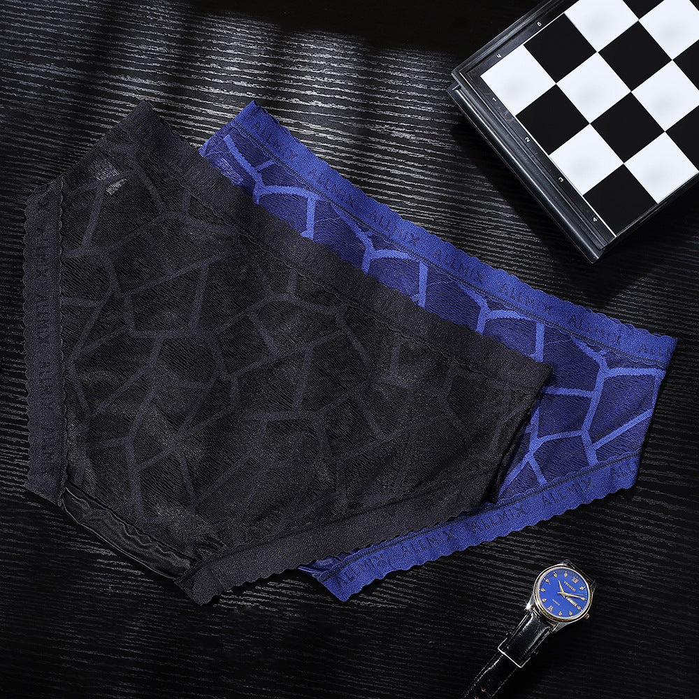 QC Semi-transparent Ice Silk Hollow Lace Men's Underwear