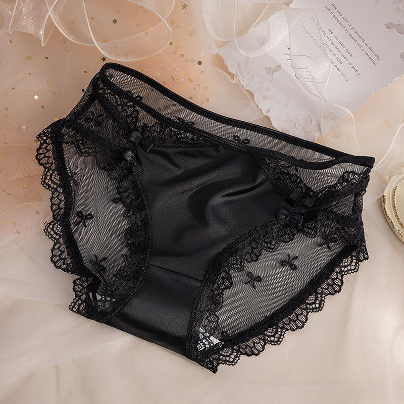 QC Semi-transparent Lace Bow Panties
