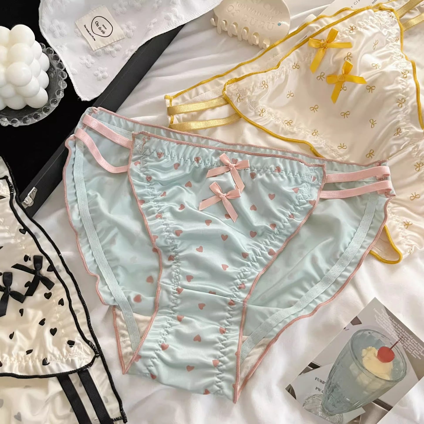 QS Satin Bow Cutout Briefs (4 Packs)