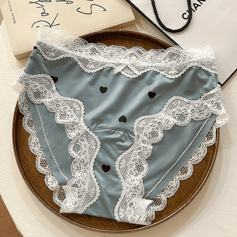 QS Heart Print Bow Lace Trim Panties (4 Packs)
