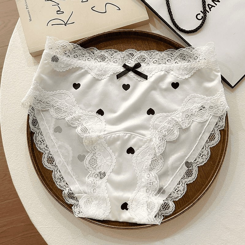 QS Heart Print Bow Lace Trim Panties (4 Packs)